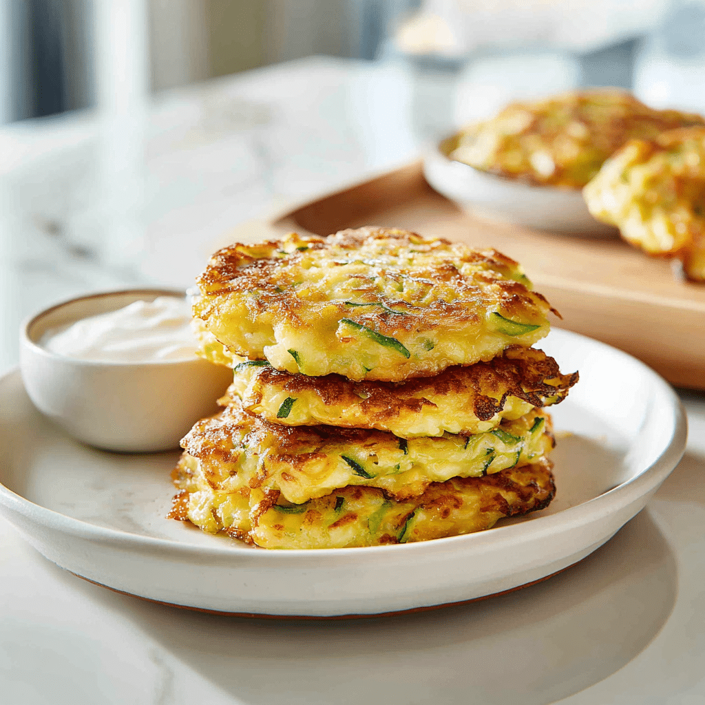 Zucchini Fritters with Garlic Sauce Recipe - Recipe Image
