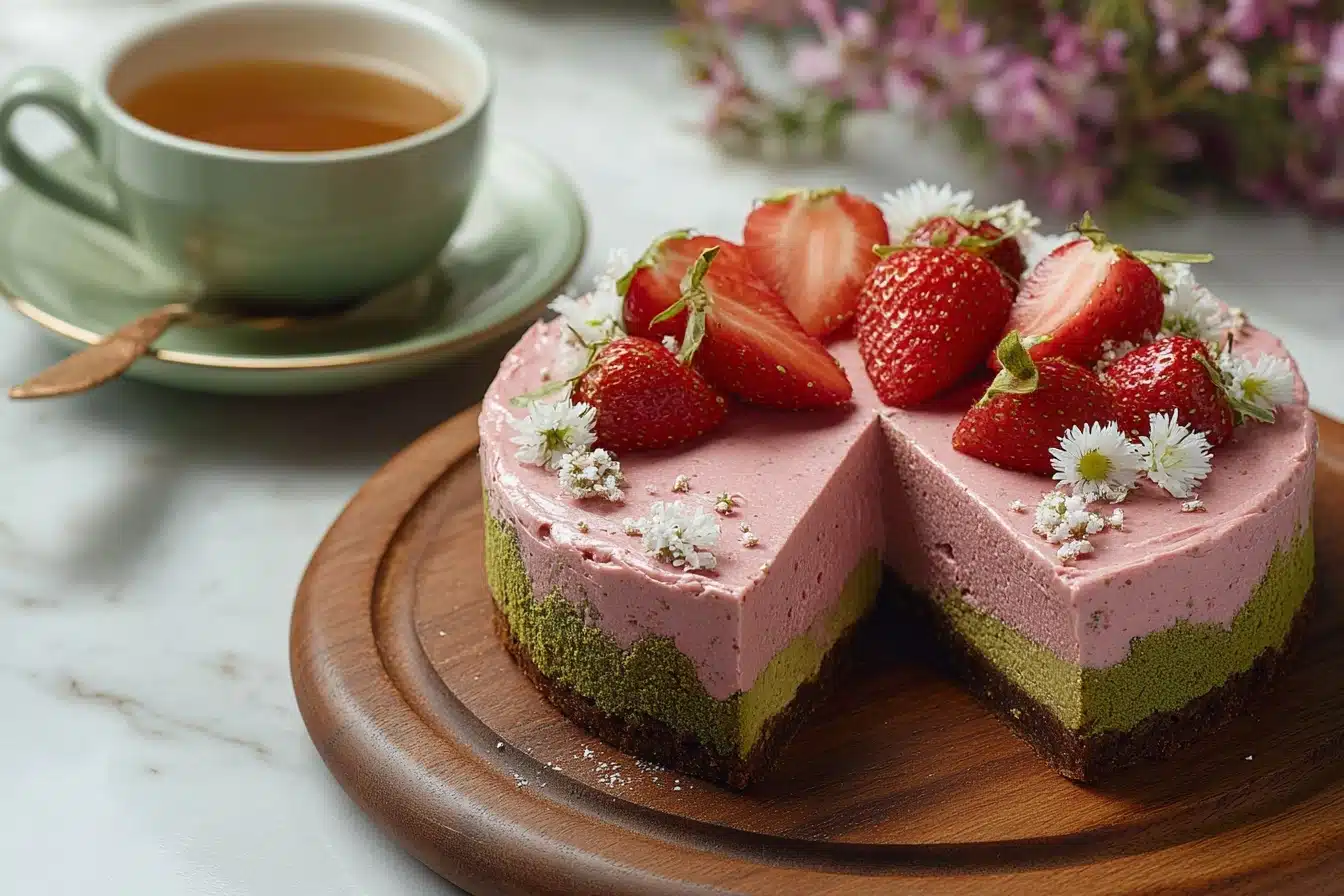 Strawberry Matcha Basque Cheesecake Recipe - Recipe Image