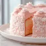Fluffy Coconut Cake with Strawberry Coconut Frosting Recipe