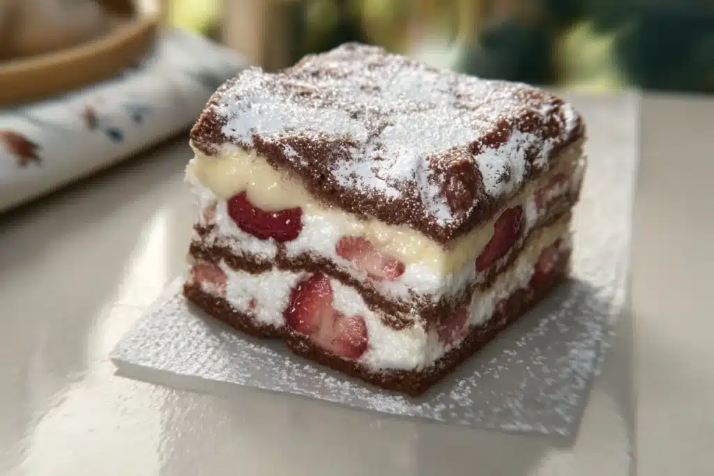 Chocolate Cake with Vanilla Pudding and Strawberries Recipe