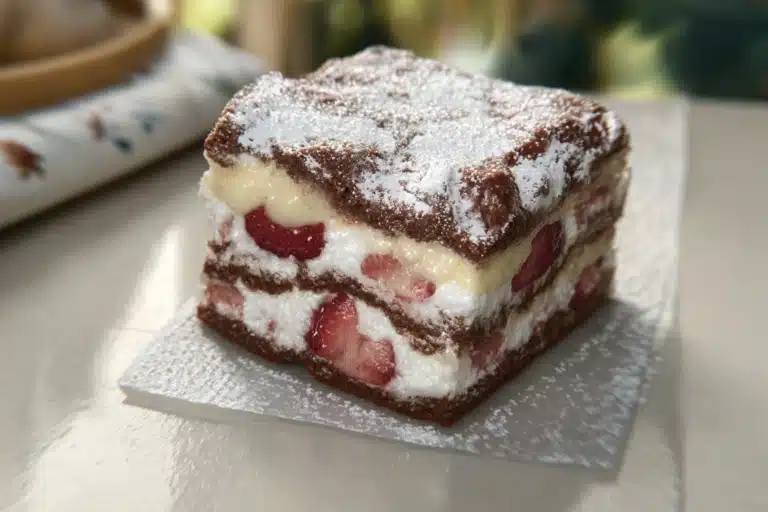 Chocolate Cake with Vanilla Pudding and Strawberries Recipe