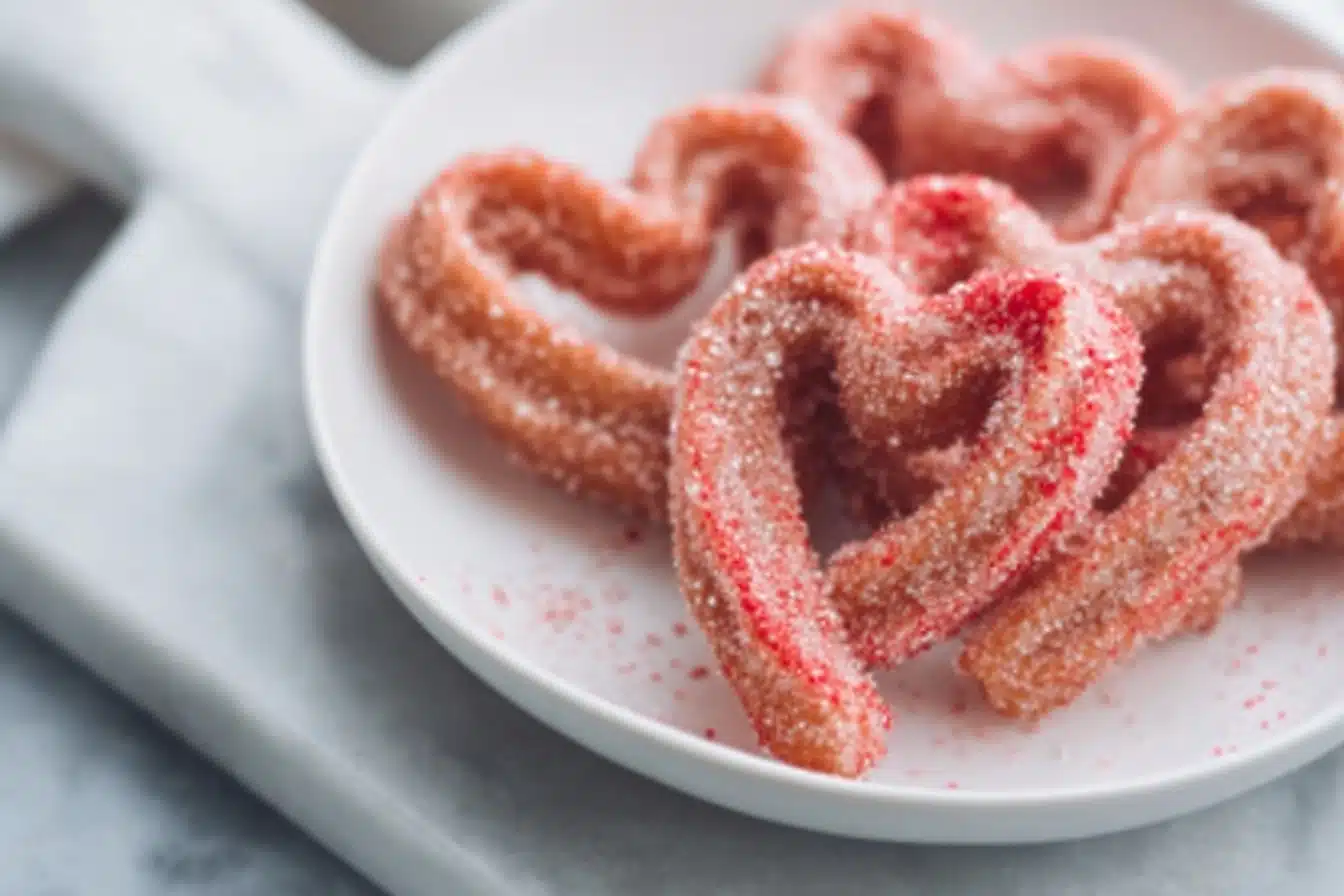 Vegan Heart-Shaped Churros with Strawberry Sugar Recipe - Recipe Image