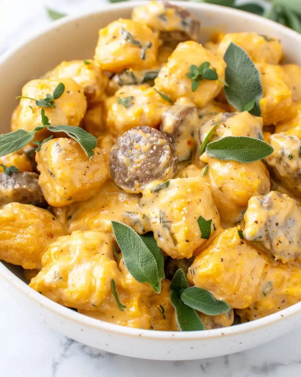Soft pillowy gnocchi coated in a velvety butternut squash - Recipe Image