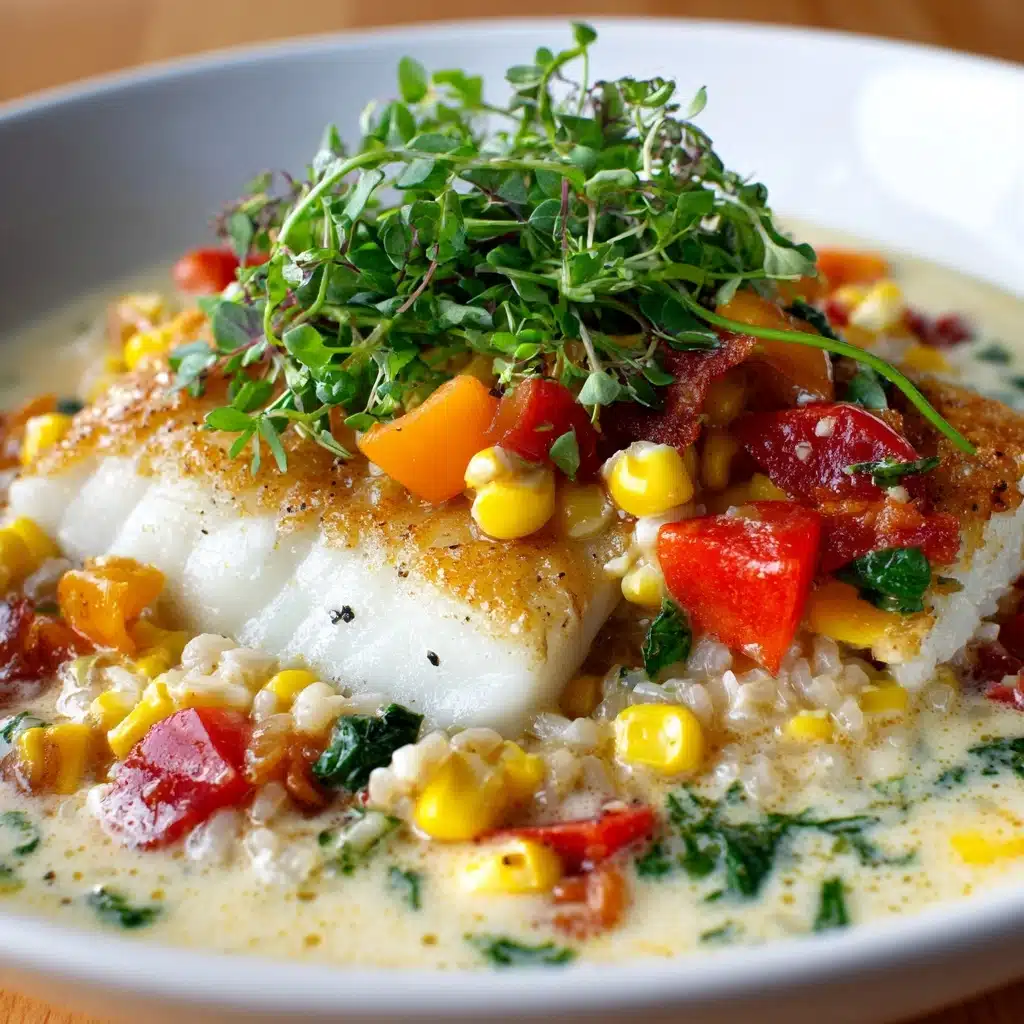 Coconut Cod with Garden Herbs, Corn, and Peppers Recipe