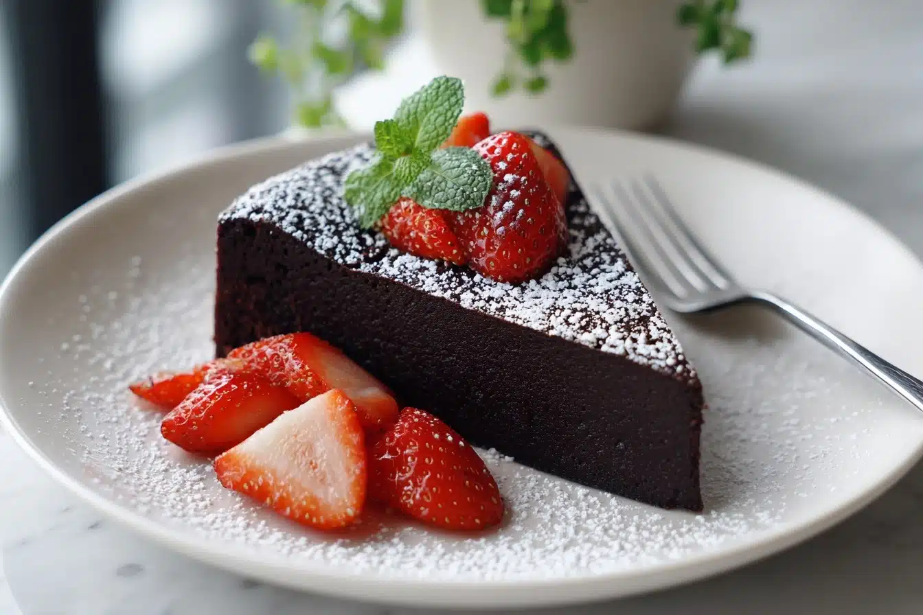 Chocolate Cake with Vanilla Pudding and Strawberries Recipe - Recipe Image