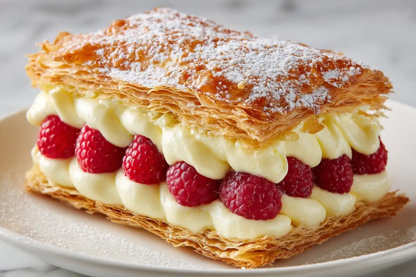 Puff Pastry Napoleon Cake with Fresh Raspberries Recipe - Recipe Image