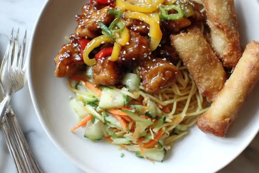 Jalapeño Chicken Lo Mein with Lumpia & Cucumber Salad Recipe